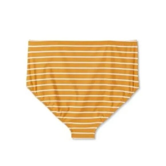 KONA SOL STRIPED BIKINI BOTTOM WOMENS 3X HIGH WAIST FULL SEAT COVERAGE GOLD NWT - Picture 3 of 4